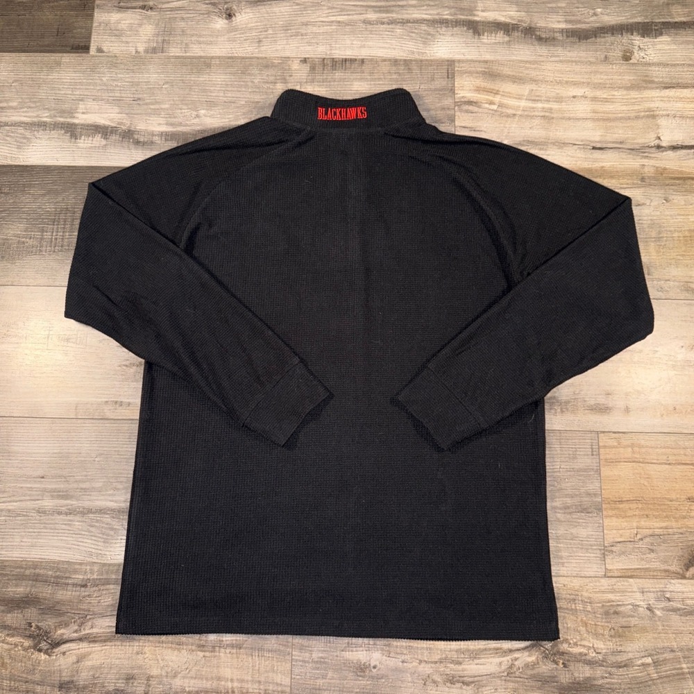 Chicago Blackhawks 1/4 Zip Pullover Mens Large Black NHL Waffle Knit - Picture 2 of 6